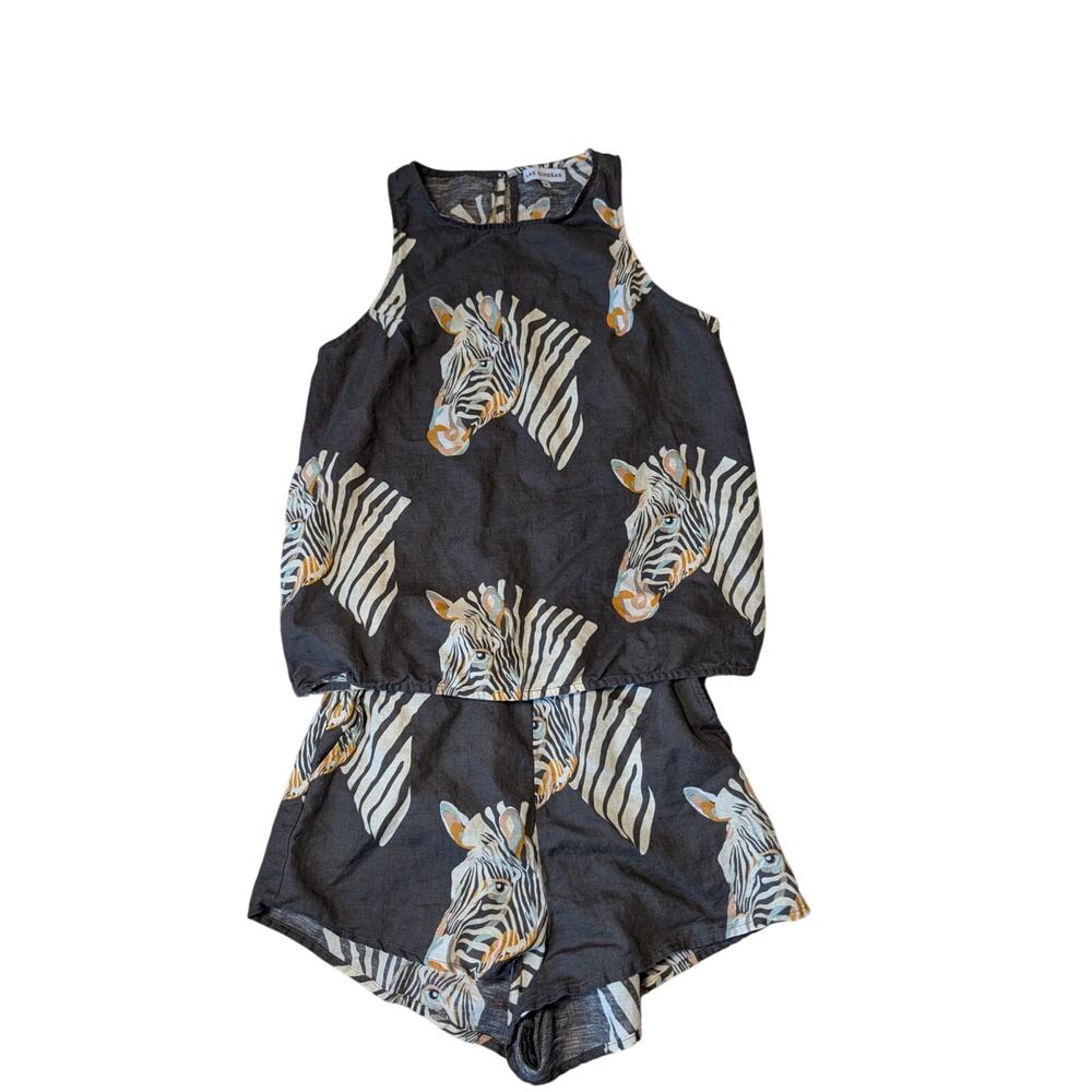 LAS SURENAS Linen Blend shorts outfit, Black Zebra, matching; lightweight